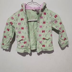 Faded Glory Girl Toddler Green Butterfly Print Hoodie Zip Up Size 3T Jacket